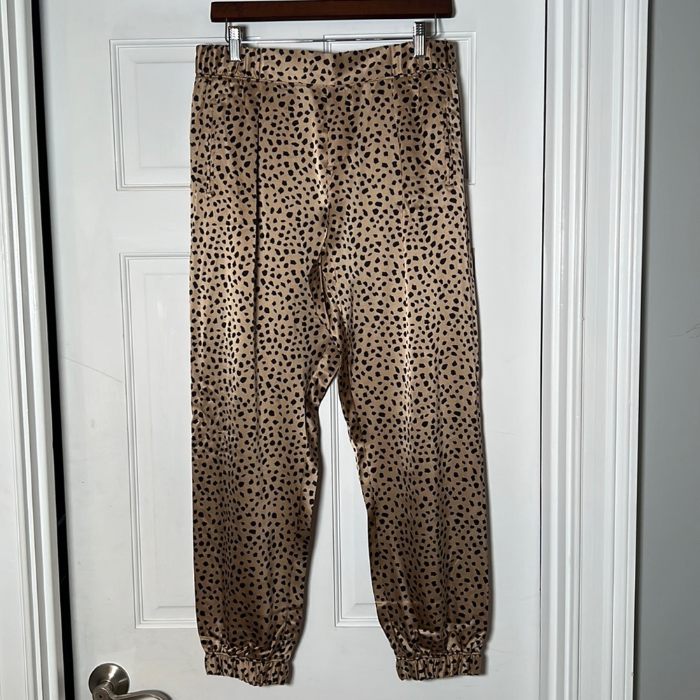 ATM Silk Joggers Black and Tan Animal Print Size Medium